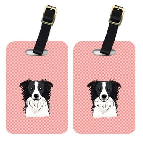 Carolines Treasures Carolines Treasures BB1241BT Pair Of Checkerboard Pink Border Collie Luggage Tags BB1241BT - main